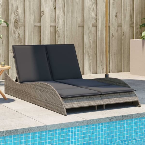 vidaXL liggestol med hynder 114x205x73 cm polyrattan grå