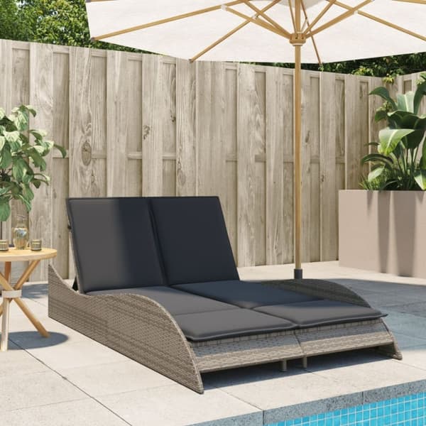 vidaXL liggestol med hynder 114x205x73 cm polyrattan grå