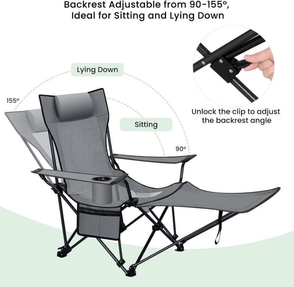 Rootz Ultimate 4-in-1 Camping lepotuoli - Ulkotuoli - Kannettava solarium - Monipuolinen, kevyt, kestävä - 156 cm x 71 cm x 84 cm (makuuasennossa)