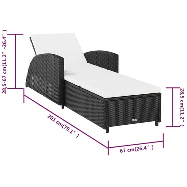 vidaXL liggestol med cremefarvet hynde polyrattan sort -  Solsenge & liggestole