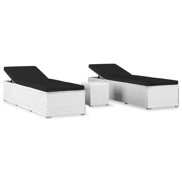 vidaXL loungestole med tebord 3 dele polyrattan hvid -  Solsenge & liggestole