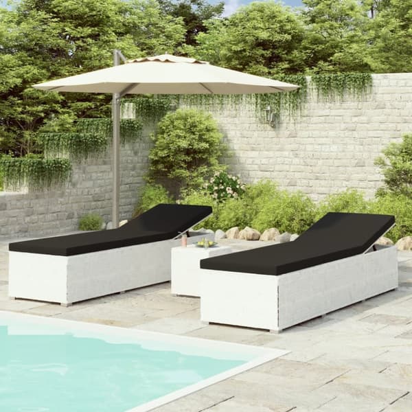 vidaXL loungestole med tebord 3 dele polyrattan hvid -  Solsenge & liggestole