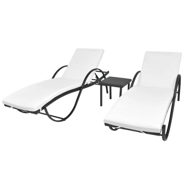 vidaXL Solsängar 2 st med bord konstrotting svart - Solsängar