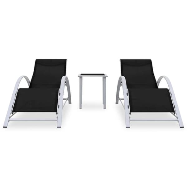 vidaXL Solsängar 2 st med bord aluminium svart -  Solsängar