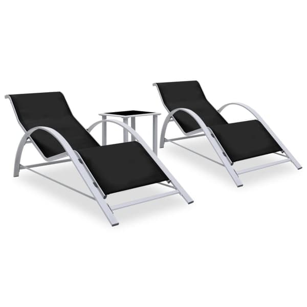 vidaXL Solsängar 2 st med bord aluminium svart -  Solsängar