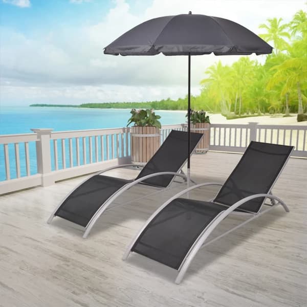 vidaXL liggestole med parasol aluminium sort -  Solsenge & liggestole