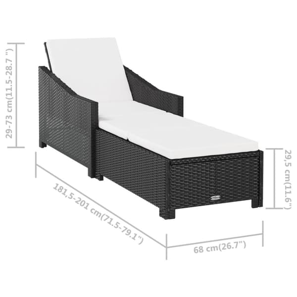 vidaXL liggestol med cremefarvet hynde polyrattan sort -  Solsenge & liggestole