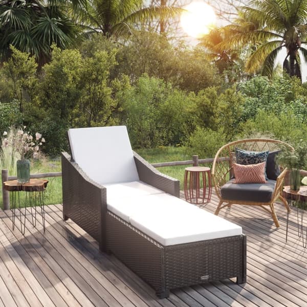 vidaXL liggestol med cremefarvet hynde polyrattan sort -  Solsenge & liggestole