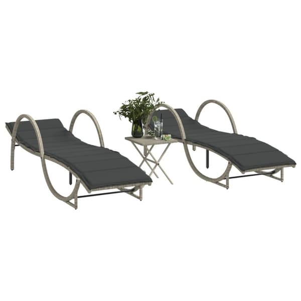 vidaXL liggestole 2 stk. med bord polyrattan lysegrå