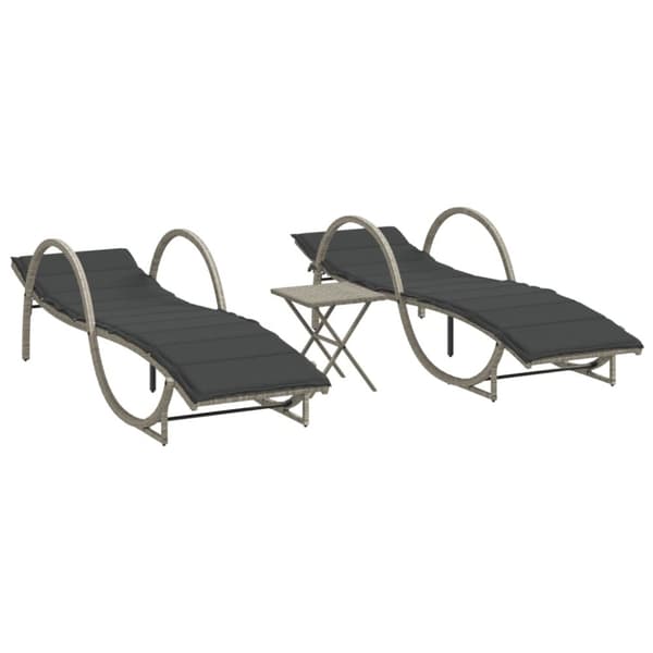 vidaXL liggestole 2 stk. med bord polyrattan lysegrå