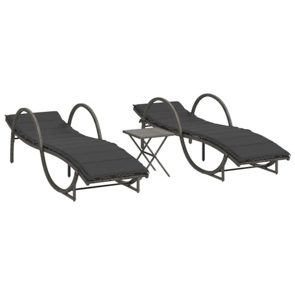 vidaXL liggestole 2 stk. med bord polyrattan grå
