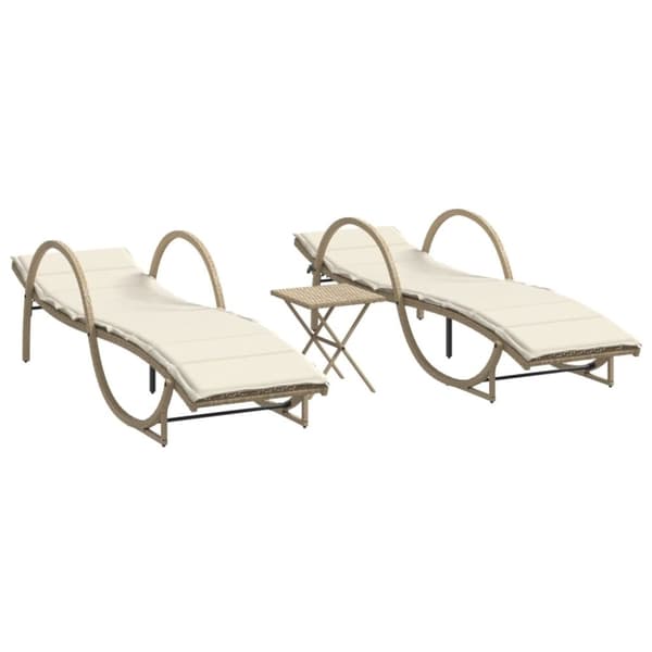vidaXL liggestole 2 stk. med bord polyrattan beige