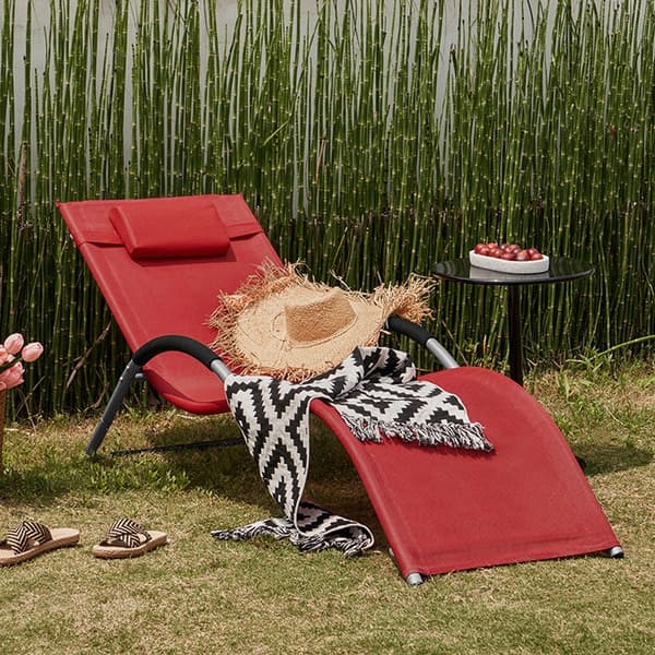 Rootz Havelounger - Solseng - Liggestol - Åndbart syntetisk fiberstof - Komfortpude inkluderet - Ideel til have og terrasse - 55cm x 67cm x 165cm