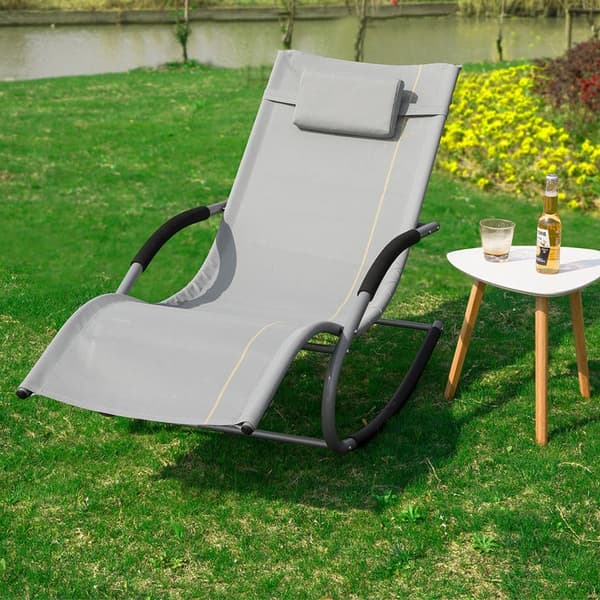 Rootz Elegant Solstol - Rocking Garden Lounger - Solstol med sidoväska - Andas syntetiska fibrer - Avtagbar kudde - Mjuka EVA-armstöd - 150 kg Lastkap