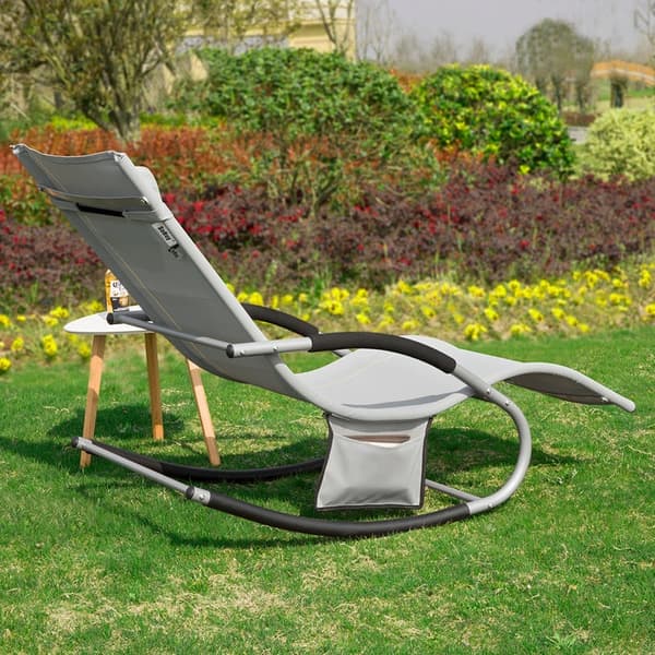 Rootz Elegant Solstol - Rocking Garden Lounger - Solstol med sidoväska - Andas syntetiska fibrer - Avtagbar kudde - Mjuka EVA-armstöd - 150 kg Lastkap