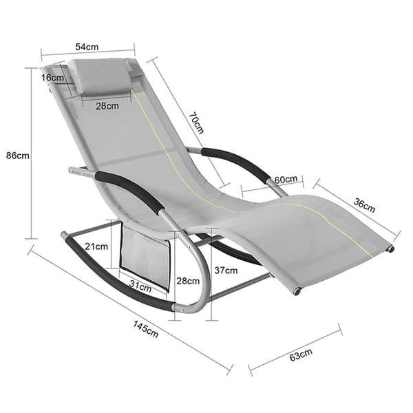 Rootz Elegant Solstol - Rocking Garden Lounger - Solstol med sidoväska - Andas syntetiska fibrer - Avtagbar kudde - Mjuka EVA-armstöd - 150 kg Lastkap