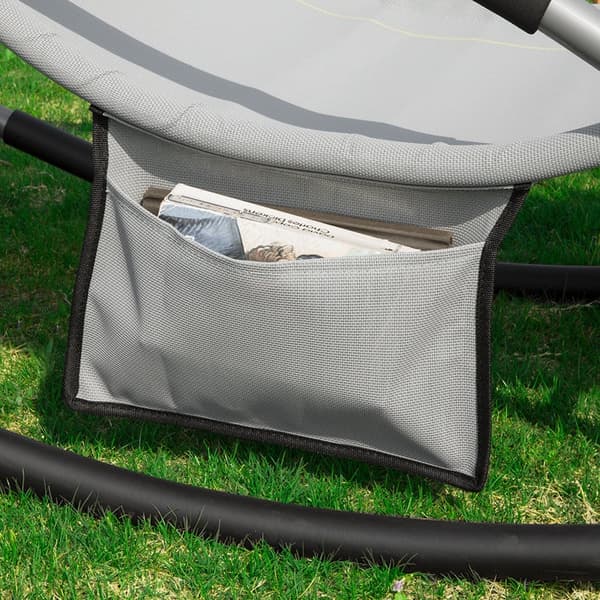 Rootz Elegant Solstol - Rocking Garden Lounger - Solstol med sidoväska - Andas syntetiska fibrer - Avtagbar kudde - Mjuka EVA-armstöd - 150 kg Lastkap