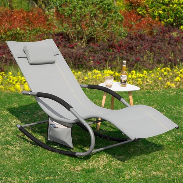 Rootz Elegant Solstol - Rocking Garden Lounger - Solstol med sidoväska - Andas syntetiska fibrer - Avtagbar kudde - Mjuka EVA-armstöd - 150 kg Lastkap