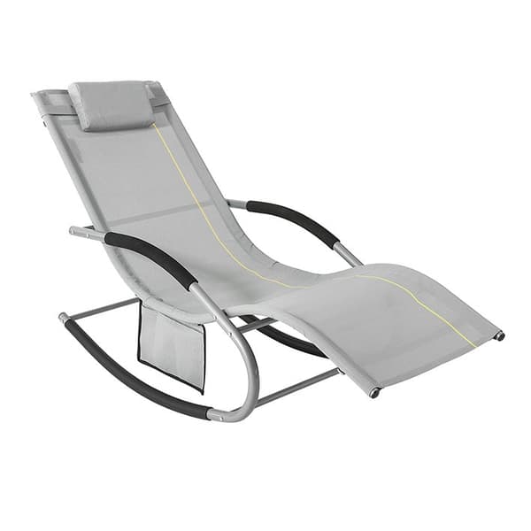 Rootz Elegant Solstol - Rocking Garden Lounger - Solstol med sidoväska - Andas syntetiska fibrer - Avtagbar kudde - Mjuka EVA-armstöd - 150 kg Lastkap