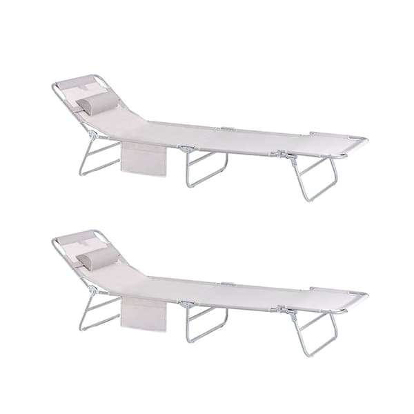 Rootz justerbar strandstol - Trädgårdssäng - Fällbar solstol - Syntetfiber som andas - Snabbfällbar design - 195cm x 58cm x 63cm - Beige