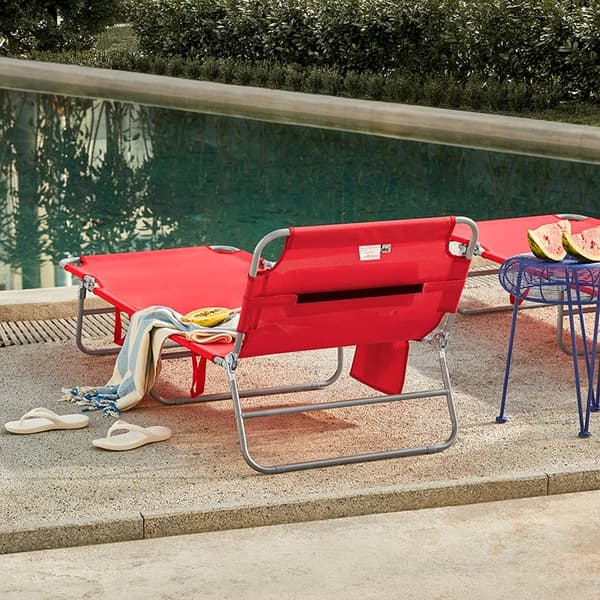 Rootz Justerbar liggestol - Strandseng - Havestol - Sammenklappelig, åndbar, med sidelomme - Rød - 195cm x 58cm x 63cm