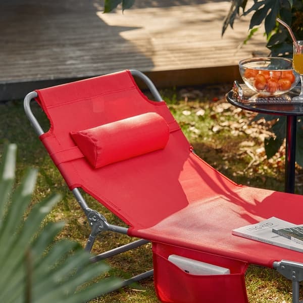 Rootz Justerbar liggestol - Strandseng - Havestol - Sammenklappelig, åndbar, med sidelomme - Rød - 195cm x 58cm x 63cm