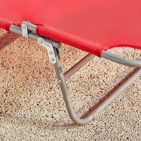 Rootz Justerbar liggestol - Strandseng - Havestol - Sammenklappelig, åndbar, med sidelomme - Rød - 195cm x 58cm x 63cm
