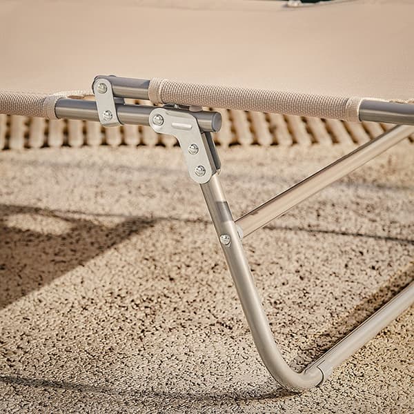 Rootz justerbar strandstol - Trädgårdssäng - Fällbar solstol - Syntetfiber som andas - Avtagbar kudde - Sidoficka - 195cm x 58cm x 63cm - Beige