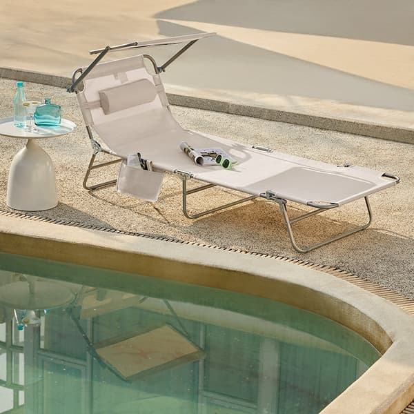 Rootz justerbar solseng med baldakin - Haveseng - Strandseng - Holdbar metalramme - Syntetisk fiberstof - Opbevaringslomme - 195 cm x 90 cm x 63 cm