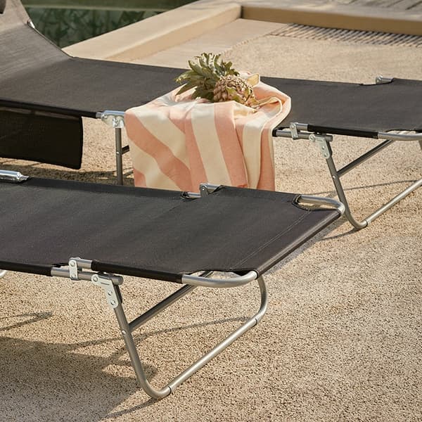 Rootz justerbar solstol med kapell - Trädgårdssäng - Strandstol - Hopfällbar och bärbar - UV-skydd - Förvaringsficka - 195 cm x 90 cm x 63 cm