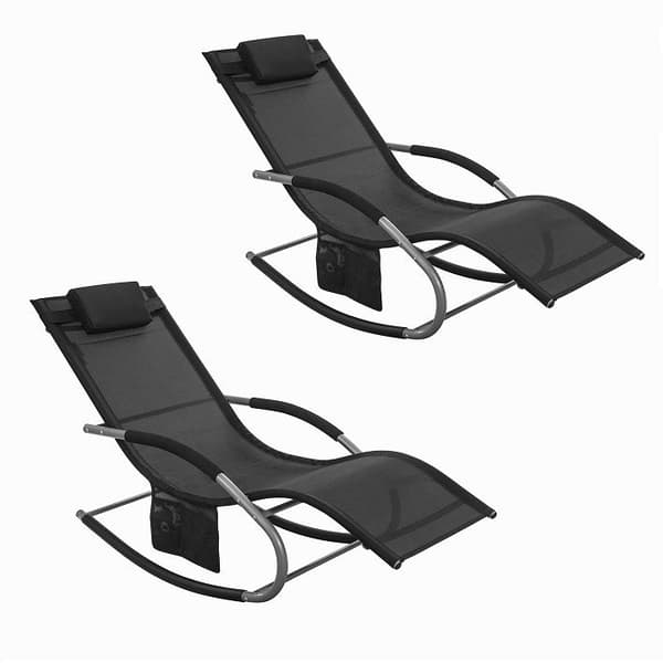 Rootz Elegant Rocking aurinkotuolisarja 2 kpl - Puutarhatuoli - Lepotuoli - Hengittävä synteettinen kuitu - Irrotettava tyyny - Pehmeät EVA-käsinojat