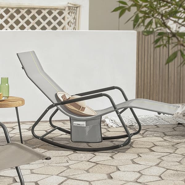 Rootz Garden Rocking Lounger - Solstol - Trädgårdsstol - Ergonomisk design - Syntetfibertyg - Förvaringsficka - Stöder upp till 120 kg - 145cm x 84cm