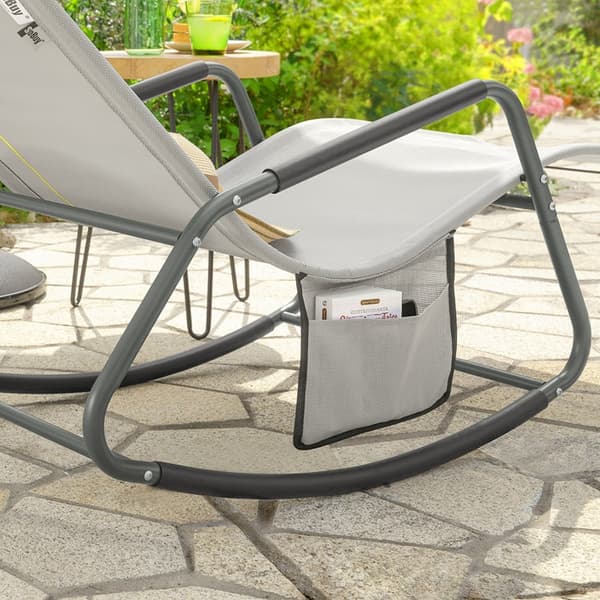 Rootz Garden Rocking Lounger - Solstol - Trädgårdsstol - Ergonomisk design - Syntetfibertyg - Förvaringsficka - Stöder upp till 120 kg - 145cm x 84cm