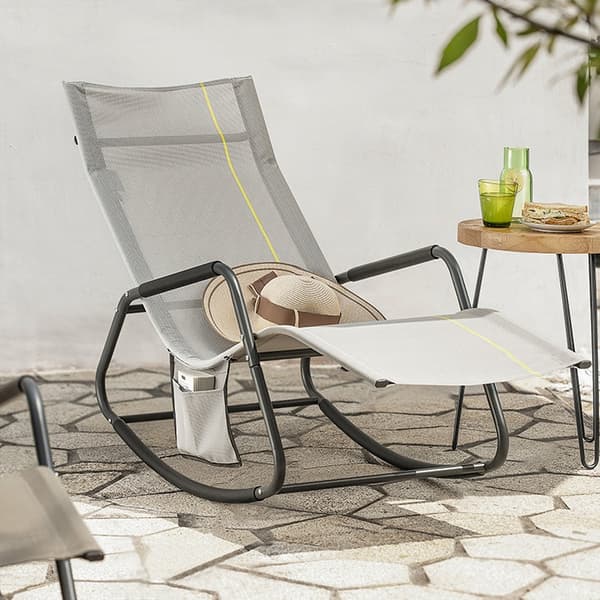 Rootz Garden Rocking Lounger - Solstol - Trädgårdsstol - Ergonomisk design - Syntetfibertyg - Förvaringsficka - Stöder upp till 120 kg - 145cm x 84cm