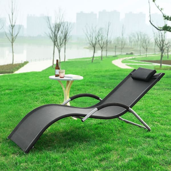 Rootz Havelounger - Solseng - Liggestol - Sort syntetisk fiberstof - Komfortpude - Svedfri afslapning - Ideel til have og terrasse - 63cm x 66cm x 172