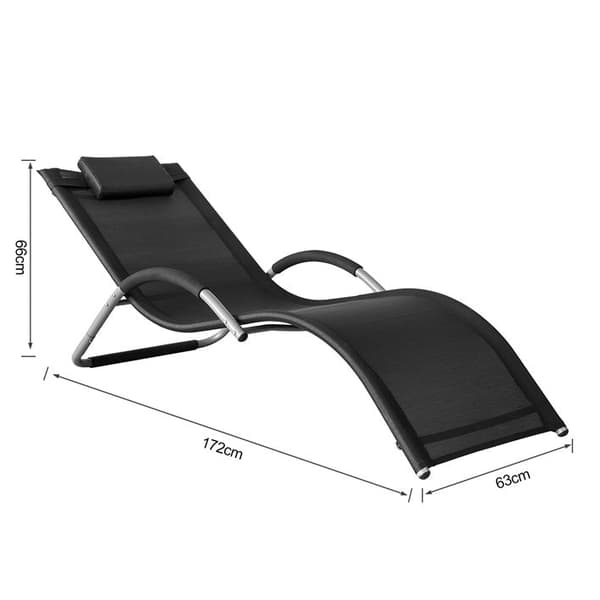 Rootz Havelounger - Solseng - Liggestol - Sort syntetisk fiberstof - Komfortpude - Svedfri afslapning - Ideel til have og terrasse - 63cm x 66cm x 172