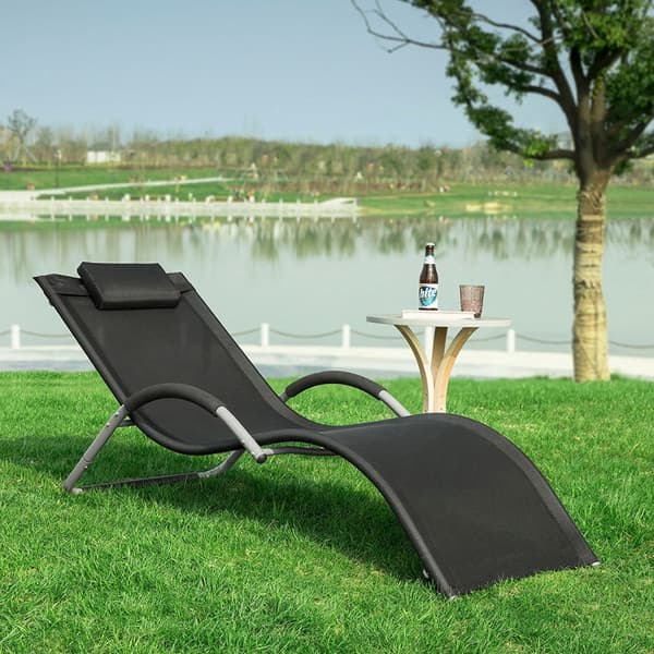 Rootz Havelounger - Solseng - Liggestol - Sort syntetisk fiberstof - Komfortpude - Svedfri afslapning - Ideel til have og terrasse - 63cm x 66cm x 172