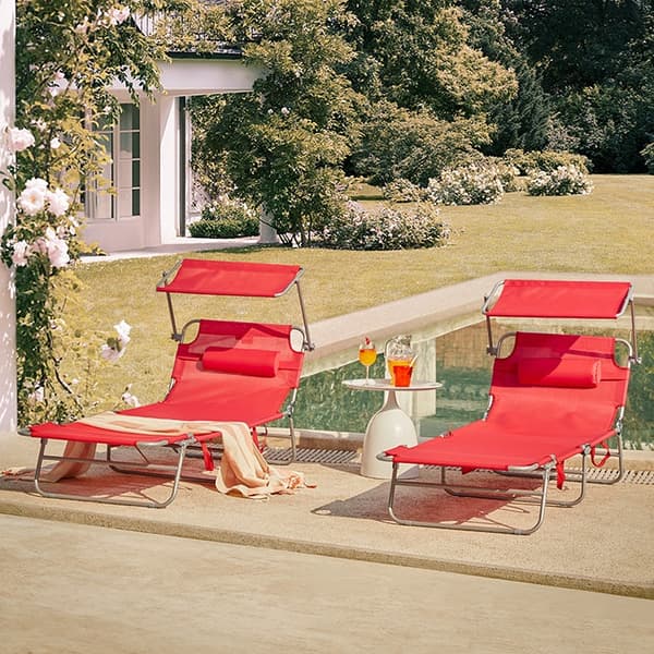 Rootz justerbar solstol med baldakin - Trädgårdssäng - Strandsäng - Slitstark metallram - Syntetfibertyg - Flerläges - Förvaringsficka - 195 cm x 90 c
