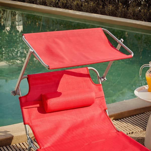 Rootz justerbar solstol med baldakin - Trädgårdssäng - Strandsäng - Slitstark metallram - Syntetfibertyg - Flerläges - Förvaringsficka - 195 cm x 90 c