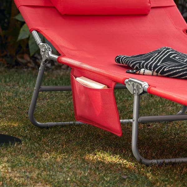 Rootz justerbar solstol med baldakin - Trädgårdssäng - Strandsäng - Slitstark metallram - Syntetfibertyg - Flerläges - Förvaringsficka - 195 cm x 90 c