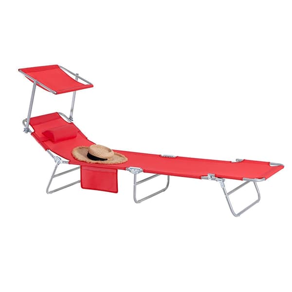 Rootz justerbar solstol med baldakin - Trädgårdssäng - Strandsäng - Slitstark metallram - Syntetfibertyg - Flerläges - Förvaringsficka - 195 cm x 90 c