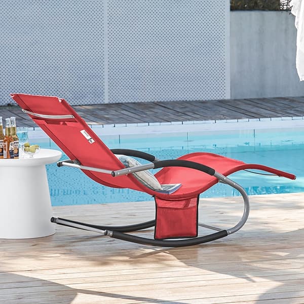 Rootz Garden Lounger - Aurinkotuoli ja laukku - Lepotuoli - Hengittävä synteettinen kuitukangas - Irrotettava tyyny - Integroidut sivutaskut - Pehmeät