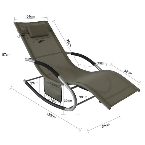 Rootz Elegant liggestol - Gyngestol - Liggestol - Åndbar syntetisk fiber - Aftagelig pude - Integrerede sidelommer - Bløde EVA-armlæn - 150 kg bæreevn