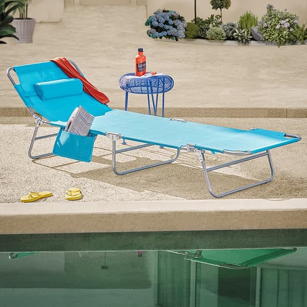 Rootz Justerbar liggestol - Strandseng - Haveseng - Sammenklappelig, åndbar, med sidelomme - Blå - 195 cm x 58 cm x 63 cm
