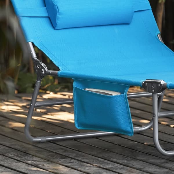 Rootz Justerbar liggestol - Strandseng - Haveseng - Sammenklappelig, åndbar, med sidelomme - Blå - 195 cm x 58 cm x 63 cm