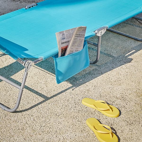 Rootz Justerbar liggestol - Strandseng - Haveseng - Sammenklappelig, åndbar, med sidelomme - Blå - 195 cm x 58 cm x 63 cm