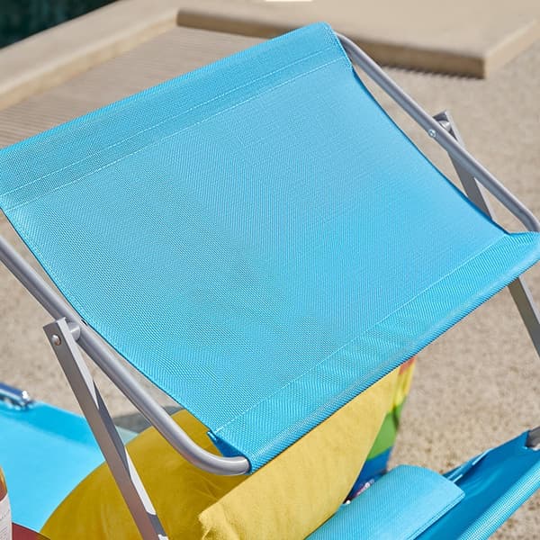 Rootz justerbar solstol med kapell - Trädgårdsstol - Hopfällbar strandstol - Slitstark metallram - Syntetfibertyg - Förvaringsficka - 195 cm x 90 cm x