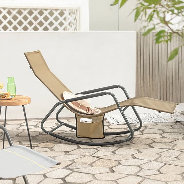 Rootz Garden Lounger - Solseng - Gyngestol - Ergonomisk design, sideopbevaringslomme, holdbare syntetiske fibre - 145cm x 84cm x 57cm