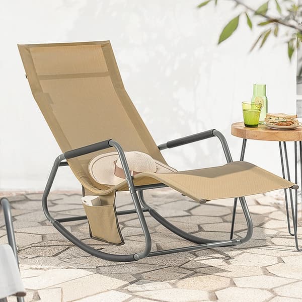 Rootz Garden Lounger - Solseng - Gyngestol - Ergonomisk design, sideopbevaringslomme, holdbare syntetiske fibre - 145cm x 84cm x 57cm
