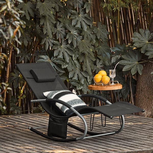 Rootz Elegant Garden Lounger - Solseng - Gyngestol - Åndbar syntetisk fiber - Aftagelig pude - Integrerede sidelommer - Metalramme med EVA-armlæn - 15